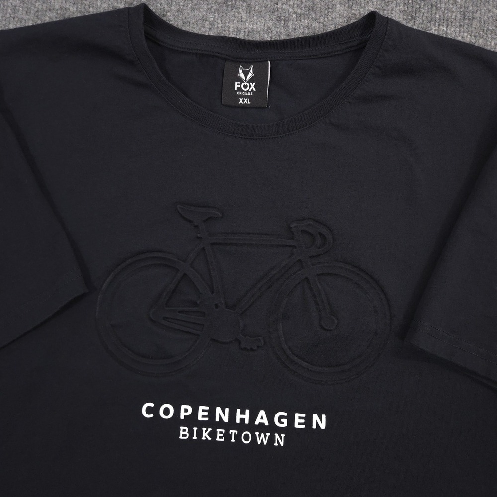 FOX Originals T Shirt Mens XXL Black Copenhagen Biketown Bicycle‎ Embossed Crew